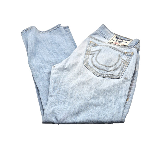 True Religion Jeans Ricky Distressed Size 34 Waist x 32 Inseam Straight Leg USA - Picture 1 of 15